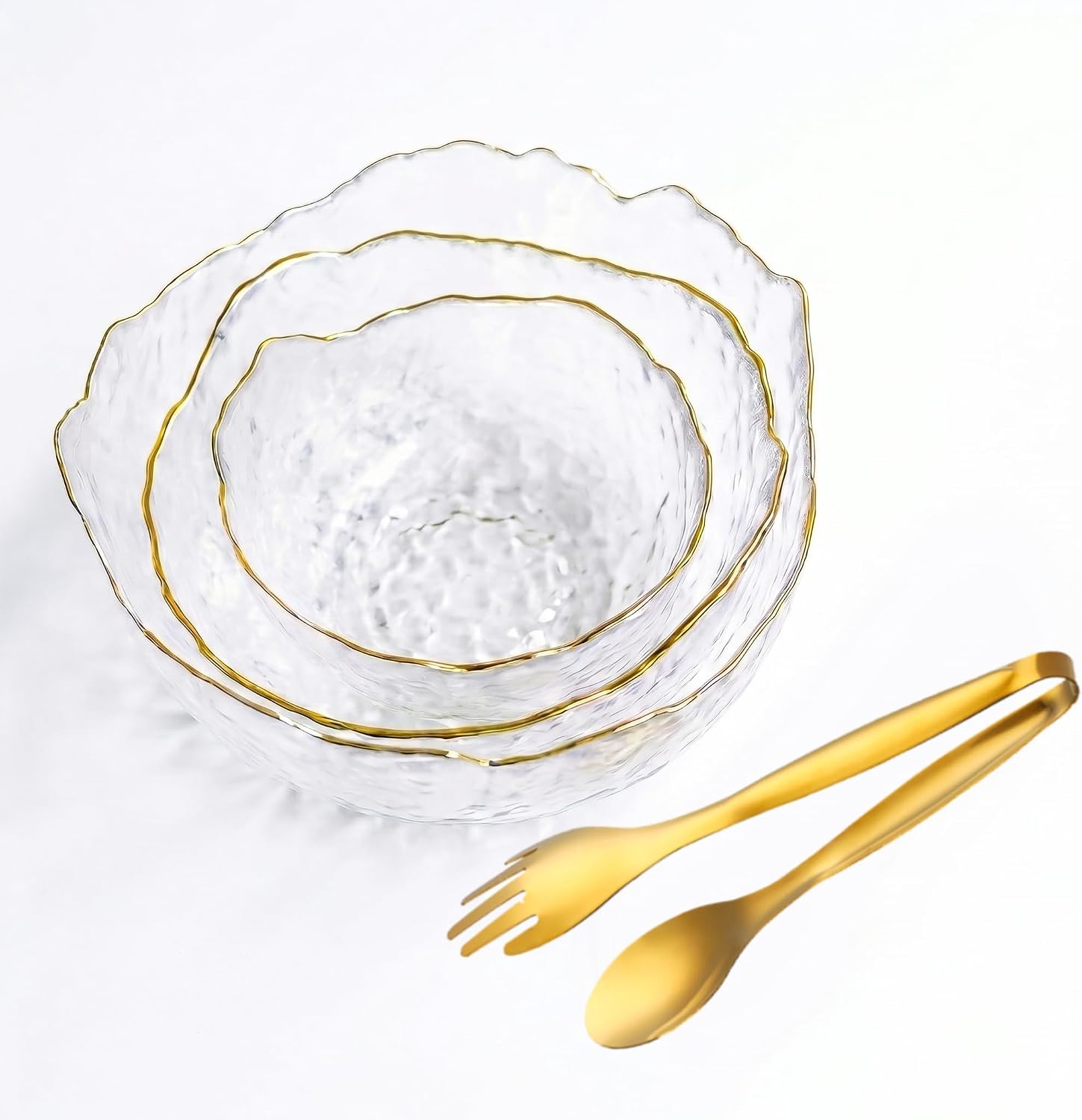 Dim Sum Basket - Altın Kenarlı Büyük Cam Salata Kasesi,